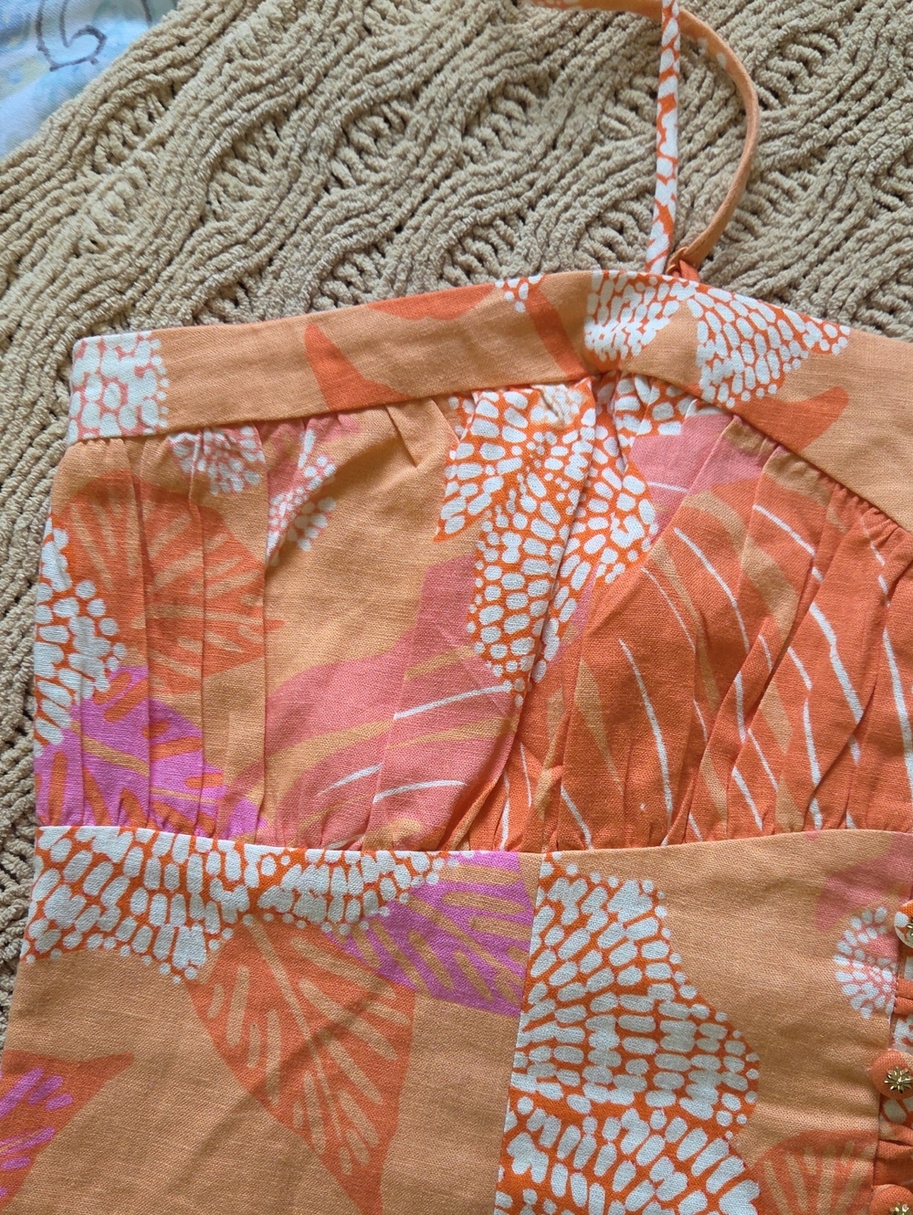 NWT Farm Rio x Anthro Orange Linen Blend Drop Waist Maxi Dress - Size L - Picture 8 of 14